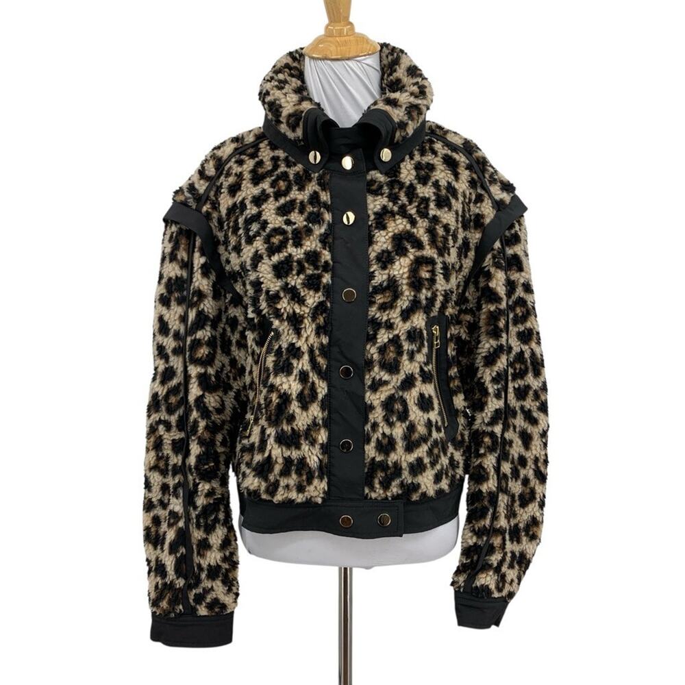 Veronica Beard Jacket Women S Small Anita Animal Print Faux Fur Crop Snap Button - Picture 1 of 15
